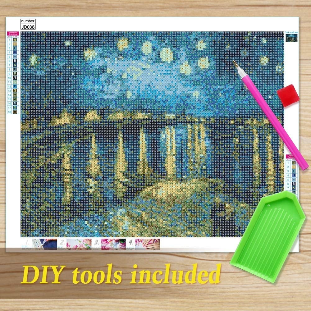 Starry Night Over the Rhône (1888) - Set of 2 | 20 x 16&quot; | DIY 5D Diamond Art Full Drill Embroidery Painting Kit | Home Wall Art Décor
