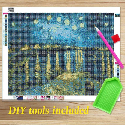 Starry Night Over the Rhône (1888) - Set of 2 | 20 x 16&quot; | DIY 5D Diamond Art Full Drill Embroidery Painting Kit | Home Wall Art Décor