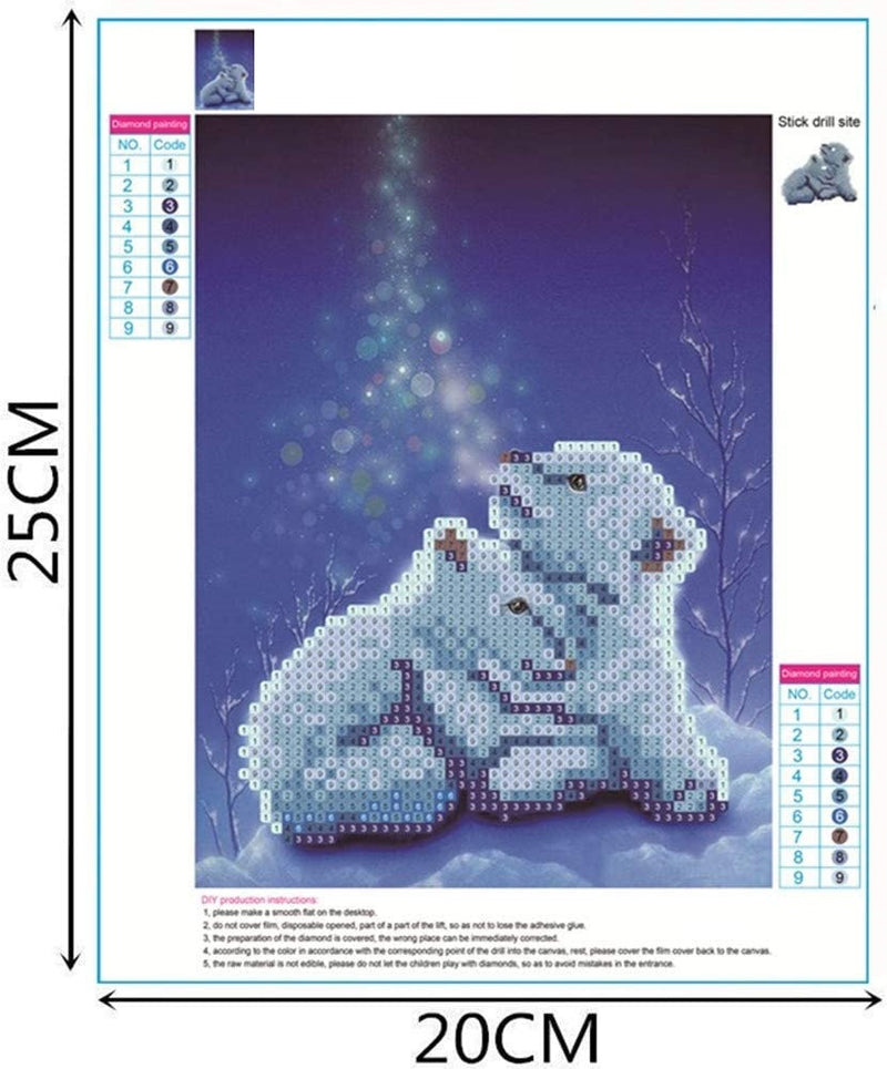 Polar Bear Cubs in Snow | Partial Drill Round Diamond 8&quot;x10&quot; | DIY 5D Diamond Art Full Drill Embroidery Painting Kit | Home Wall Art Décor