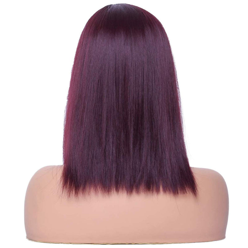 Wine Red Shoulder Length Bob Full Wig | Synthetic Top Quality Heat Resistant Fiber | Human Hair Feel | Side Parting 14&quot;