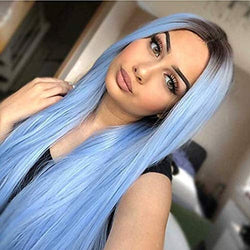 Ice Blue Queen Black Ombre | Hand Dyed | Top Quality Heat Resistant Synthetic Fiber 26"| Trendy Wig | Beautiful Daily Wear | Human Hair Feel