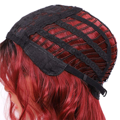 Wine Red Shoulder Length 14" Synthetic Replacement Wig with Curtain Bangs | Top Quality Heat Resistant | Natural Looking Human Hair Feel