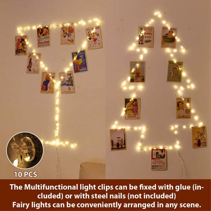 LED Fairy String Lights 33 Ft with 100 Lights & 88 Photo Clips Remote 8 Mode Hang Photos Pictures Bedroom Decoration USB Operated Warm White