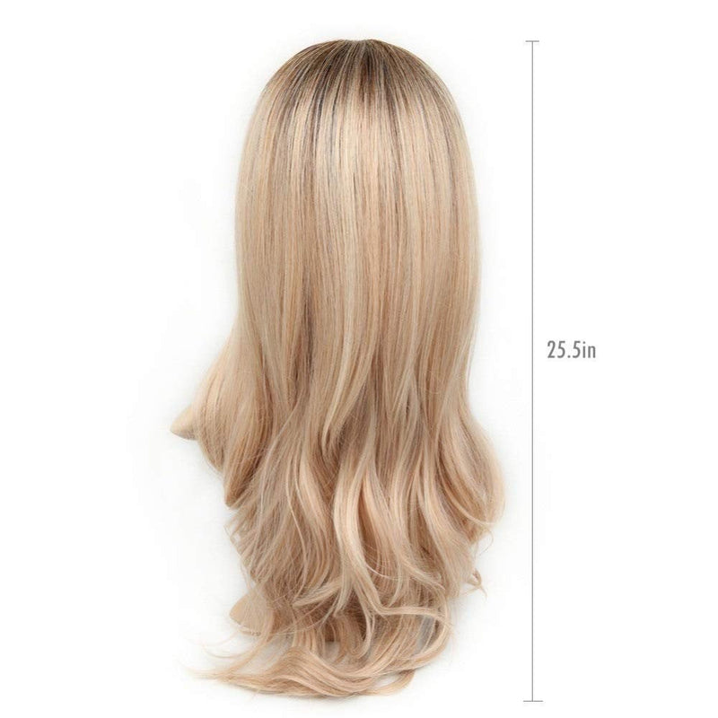 Ash Brown Natural Blonde Two Tone 25" Long Wavy High Density Synthetic Heat Resistant Wig One of the Very Best Unique Custom Handmade Units