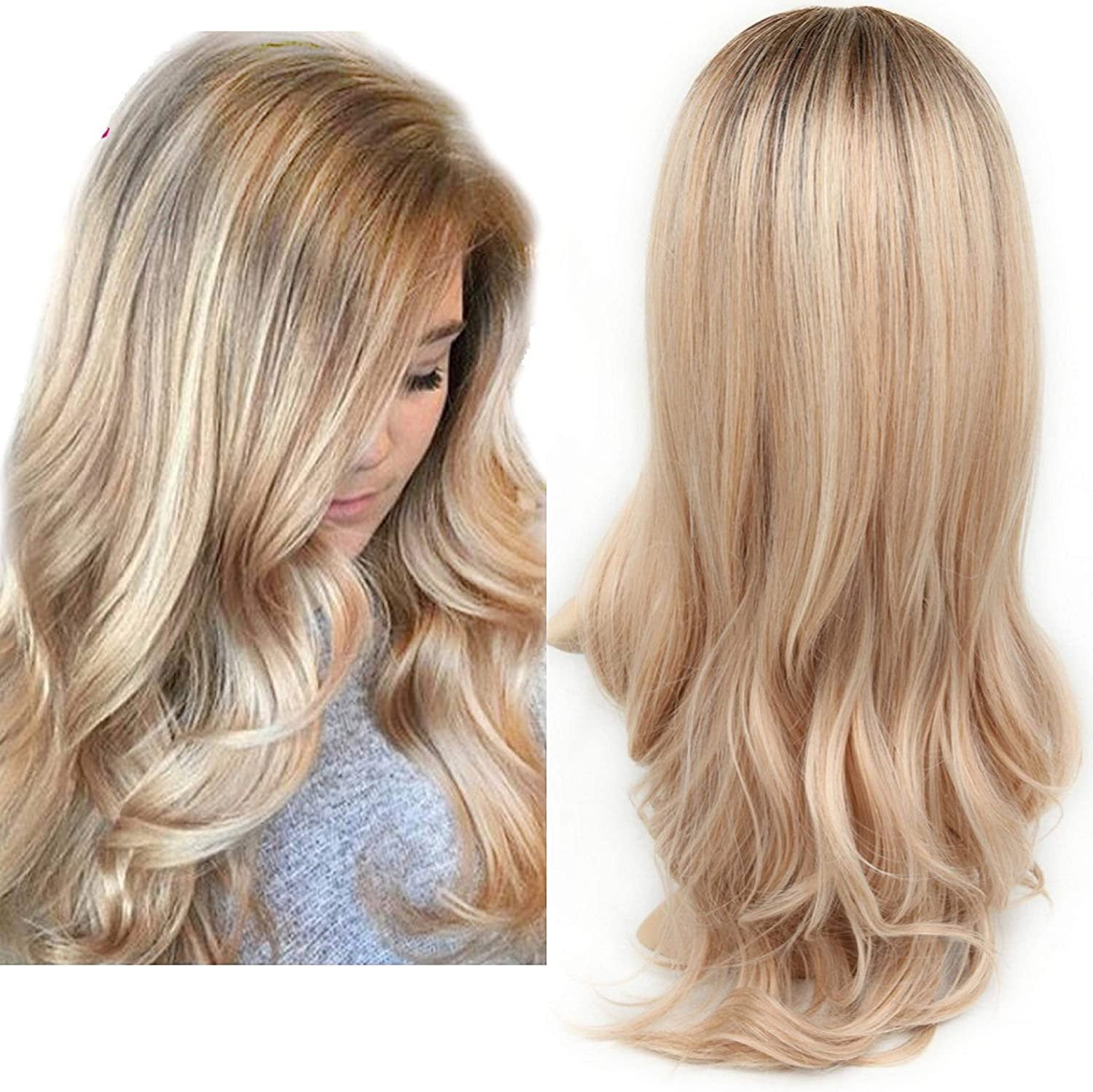 Ash Brown Natural Blonde Two Tone 25" Long Wavy High Density Synthetic Heat Resistant Wig One of the Very Best Unique Custom Handmade Units
