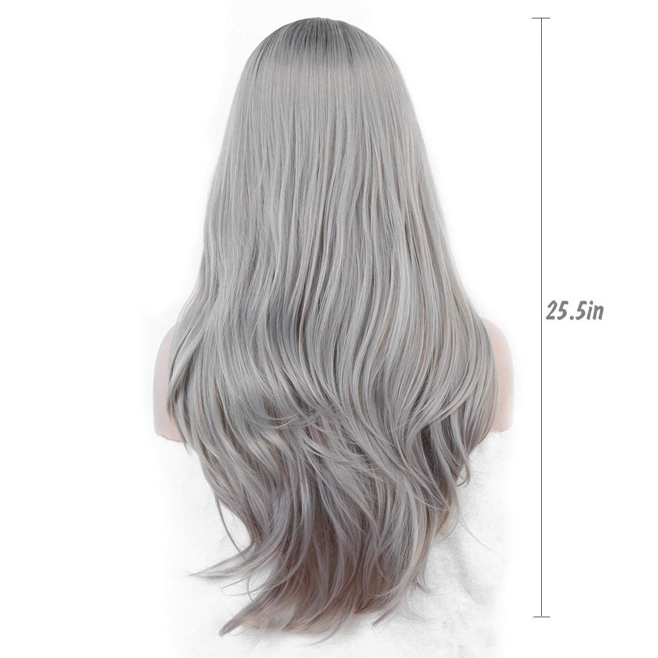 Black Rooted Ombre Gray 25" Long Wavy Wig | High Density Synthetic Heat Resistant Fiber | Daily Wear Wig | Wig Cap Included | Free Shipping