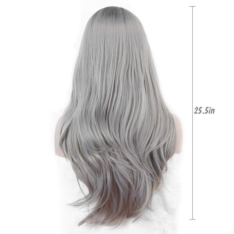 Black Rooted Ombre Gray 25" Long Wavy Wig | High Density Synthetic Heat Resistant Fiber | Daily Wear Wig | Wig Cap Included | Free Shipping