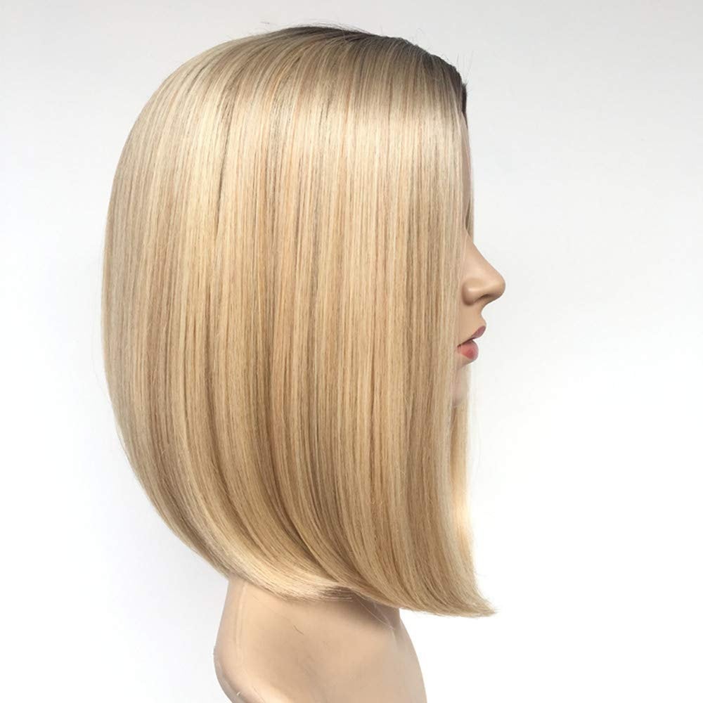14” Two tone Ombre Ash Blonde Long Bob Synthetic Hair Wig | Top Quality Heat Resistant Fiber | Human Hair Feel | Delivery 3 to 5 Days