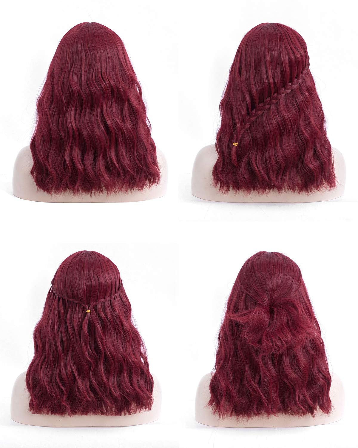 Wine Red 18” Long Wavy Wig with Bangs | Natural Looking | Premium Heat Resistant Synthetic Fiber | Perfect for Cosplay, Party or Daily Wear