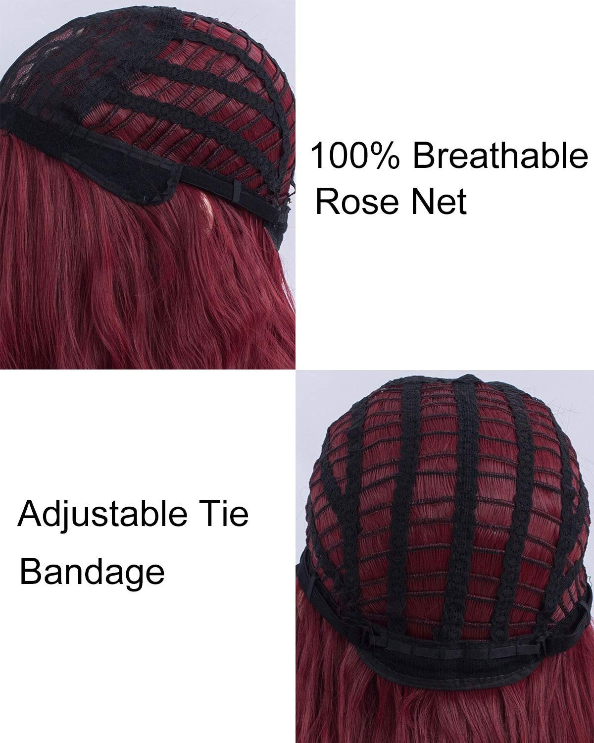 Wine Red 18” Long Wavy Wig with Bangs | Natural Looking | Premium Heat Resistant Synthetic Fiber | Perfect for Cosplay, Party or Daily Wear