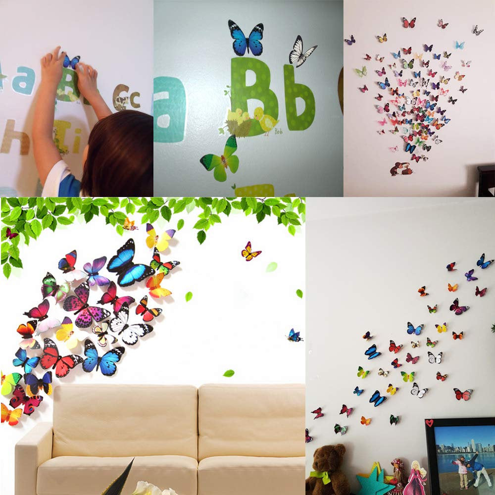 Butterfly Removable 3D Wall Decal 123 Butterfly stickers 3D Butterflies Wall Decals Child's Room Birthday DIY Project Flower Decorations