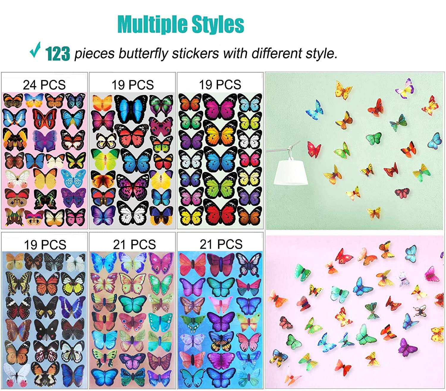 Butterfly Removable 3D Wall Decal 123 Butterfly stickers 3D Butterflies Wall Decals Child's Room Birthday DIY Project Flower Decorations