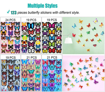 Butterfly Removable 3D Wall Decal 123 Butterfly stickers 3D Butterflies Wall Decals Child's Room Birthday DIY Project Flower Decorations