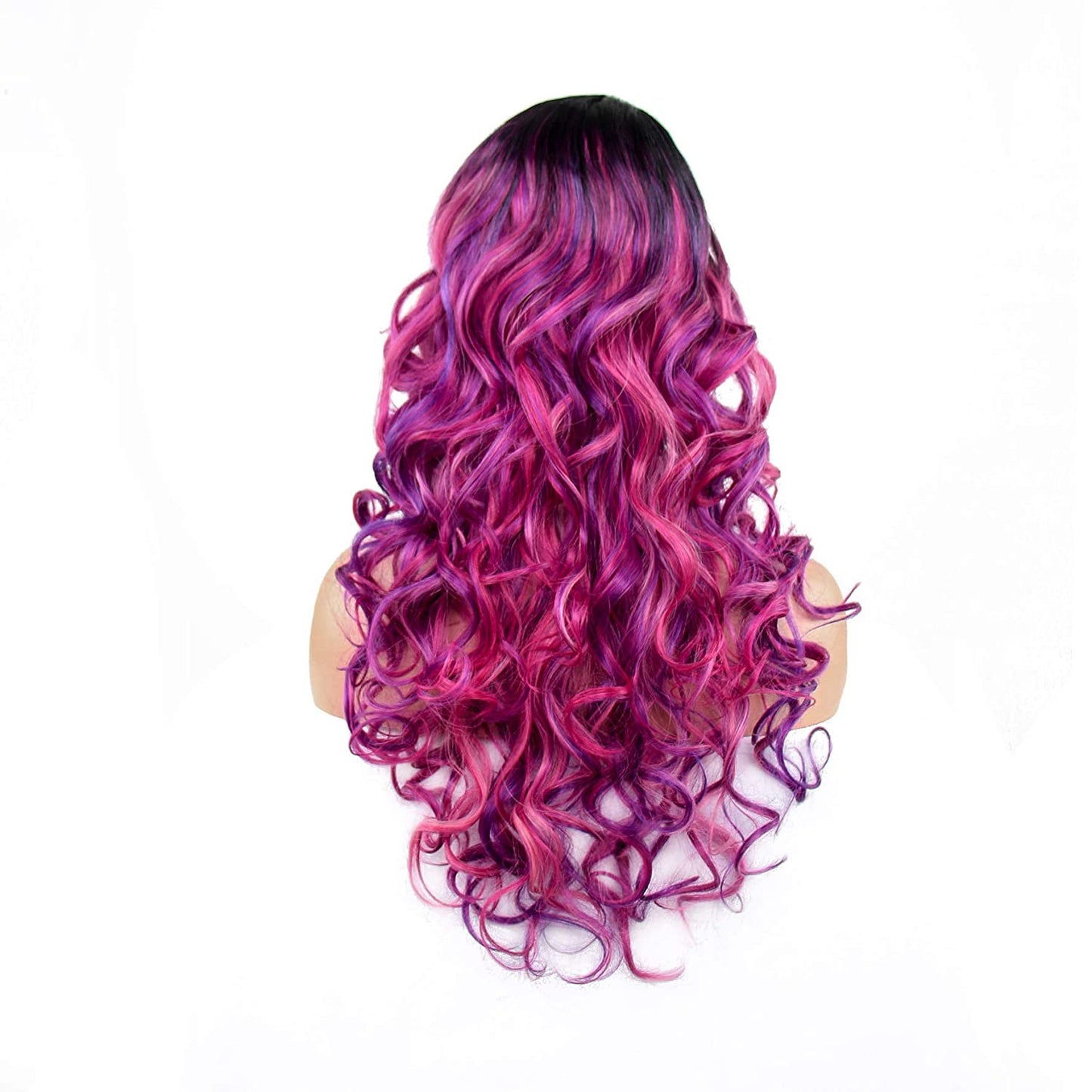 Beautiful Unique Natural Looking | Magenta Purple Pink Mixed Ombre | Hand Dyed 26" | Human Hair Look and Feel Trendy Wig | Non  Lace Wig
