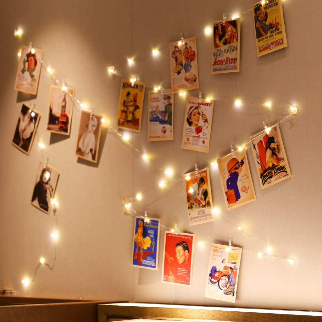 LED Fairy String Lights 33 Ft with 100 Lights & 88 Photo Clips Remote 8 Mode Hang Photos Pictures Bedroom Decoration USB Operated Warm White
