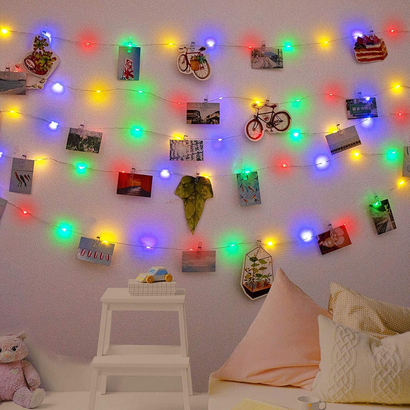 LED Fairy String Lights 33Ft with 100 Multi Color Lights & 60 Photo Clips Remote 8 Modes Hang Photo Picture Bedroom Decoration USB Operated