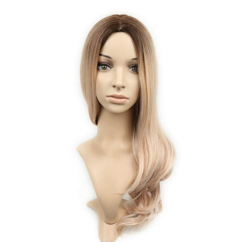 Ash Brown Natural Blonde Two Tone 25" Long Wavy High Density Synthetic Heat Resistant Wig One of the Very Best Unique Custom Handmade Units