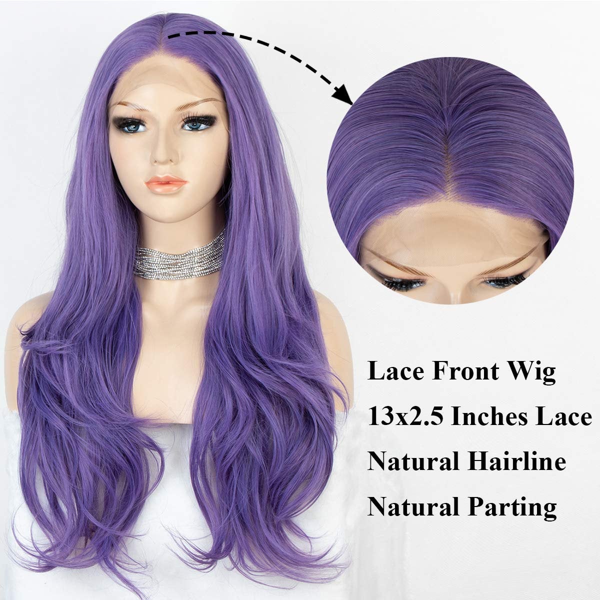 Light Lavender Glueless Purple High Temperature Heat Resistant Fiber 24" | Trendy Wig | Synthetic Top Quality Custom Made | Human Hair Feel
