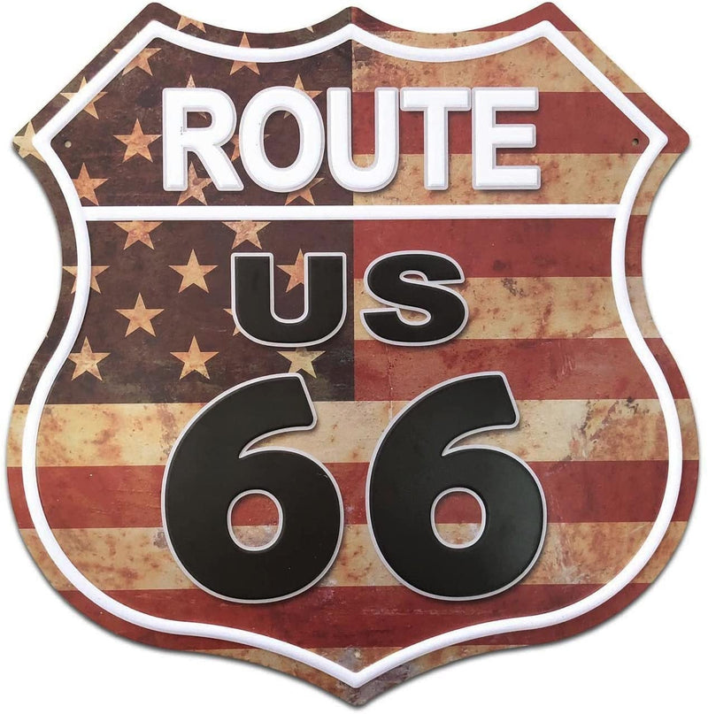Retro Fashion Chic Route 66 Shield Tin Signs Retro Vintage Metal Signs Classic American Décor 12x12" Vintage Route 66 Choose from 4 Styles