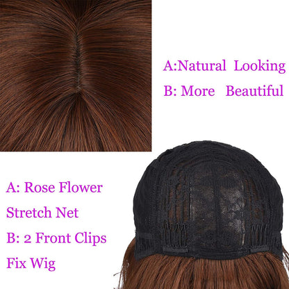 Mixed Brown Ombre Wavy 12" Bob Wig with Face Framing Air Bangs Synthetic Hair Heat Friendly Fiber Color #8/30 Perfect for Daily Wear Office