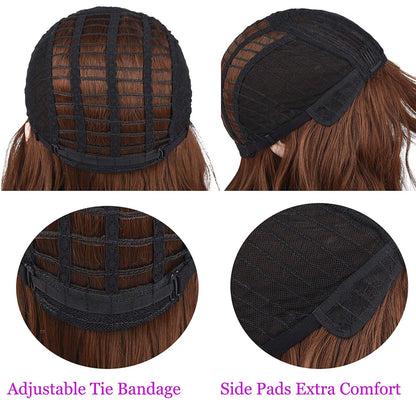 Mixed Brown Ombre Wavy 12" Bob Wig with Face Framing Air Bangs Synthetic Hair Heat Friendly Fiber Color #8/30 Perfect for Daily Wear Office