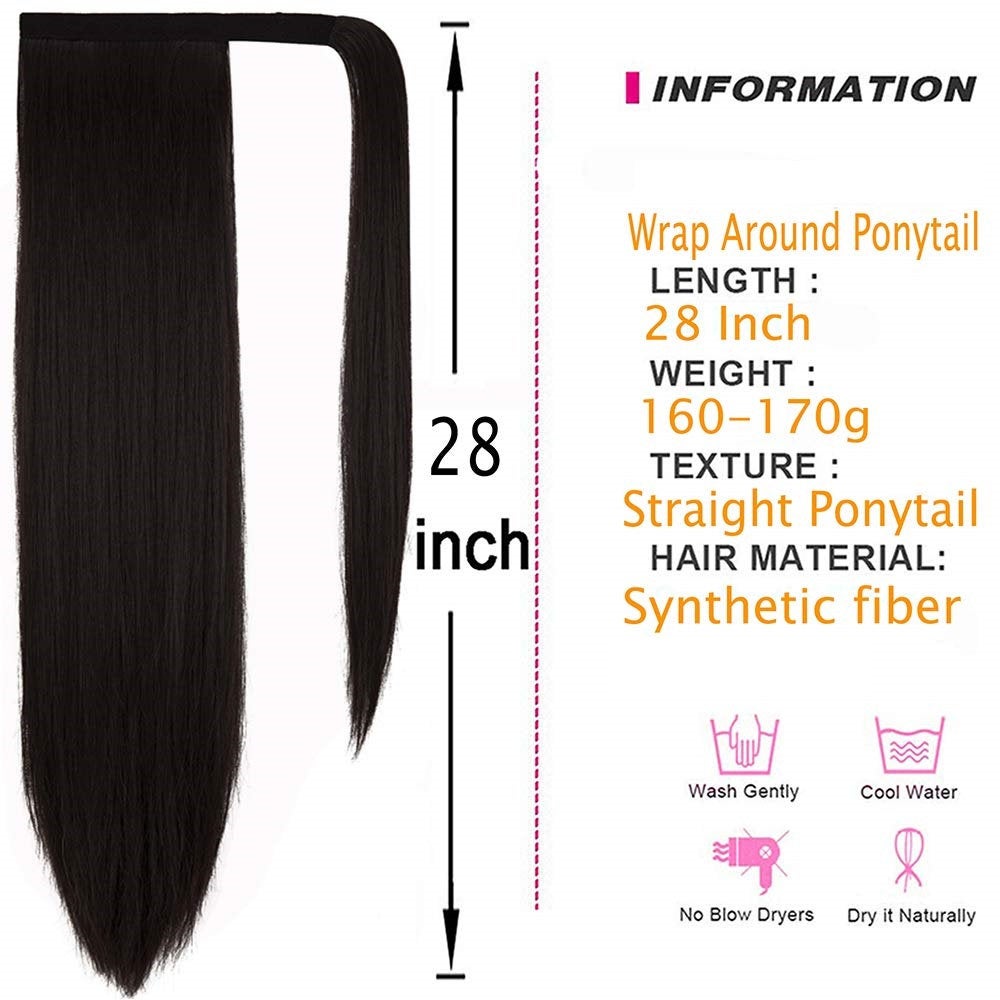 Best Quality Straight 28" Long | Wrap Around Synthetic Hair Piece | Clip in Ponytail Hair Extension Color #1B Natural Black