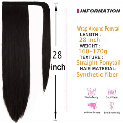 Best Quality Straight 28" Long | Wrap Around Synthetic Hair Piece | Clip in Ponytail Hair Extension Color #1B Natural Black