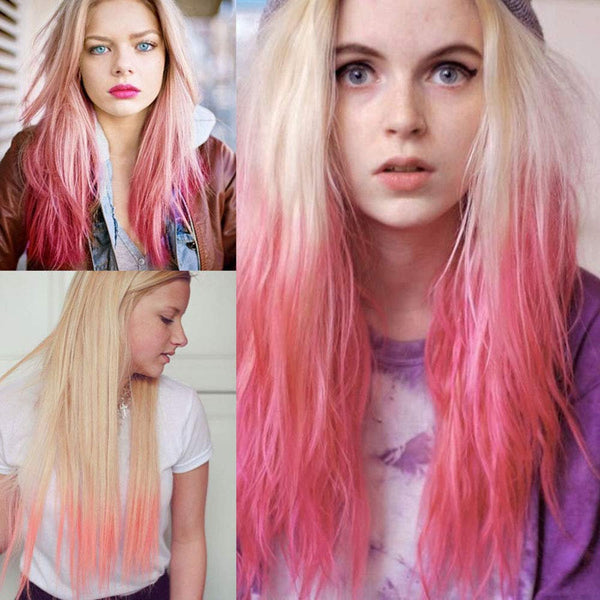 Light Linen to Pastel Petal Pink Straight Middle Parting Ombre Wig Synthetic Hair Natural looking and soft to touch Free Shipping Included
