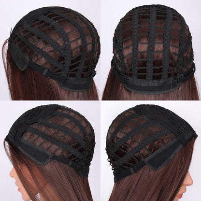 Chestnut Brown 28" Long Straight Middle Parting Synthetic Faux Human Hair Feel Wig Long Lasting Use for Daily Wear Free Shipping Included