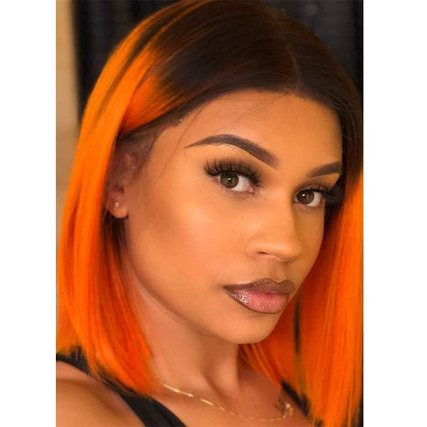 Pumpkin Orange Shoulder Length 14" Bob | Top Quality Synthetic Heat Resistant Fiber | Human Hair Feel | Non Lace | Very Soft |  No Shedding