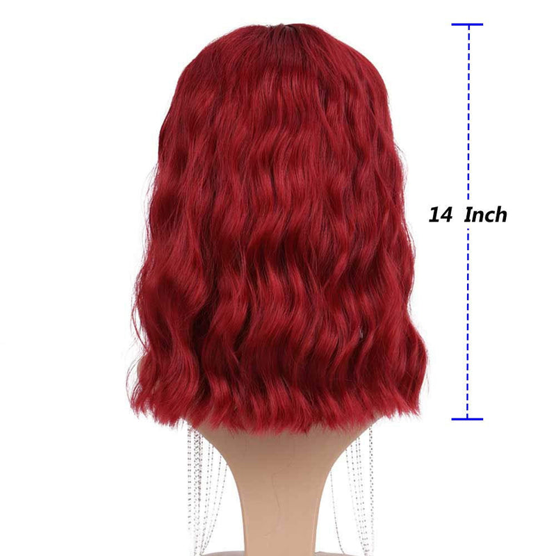 Wine Red Shoulder Length 14" Synthetic Replacement Wig with Curtain Bangs | Top Quality Heat Resistant | Natural Looking Human Hair Feel
