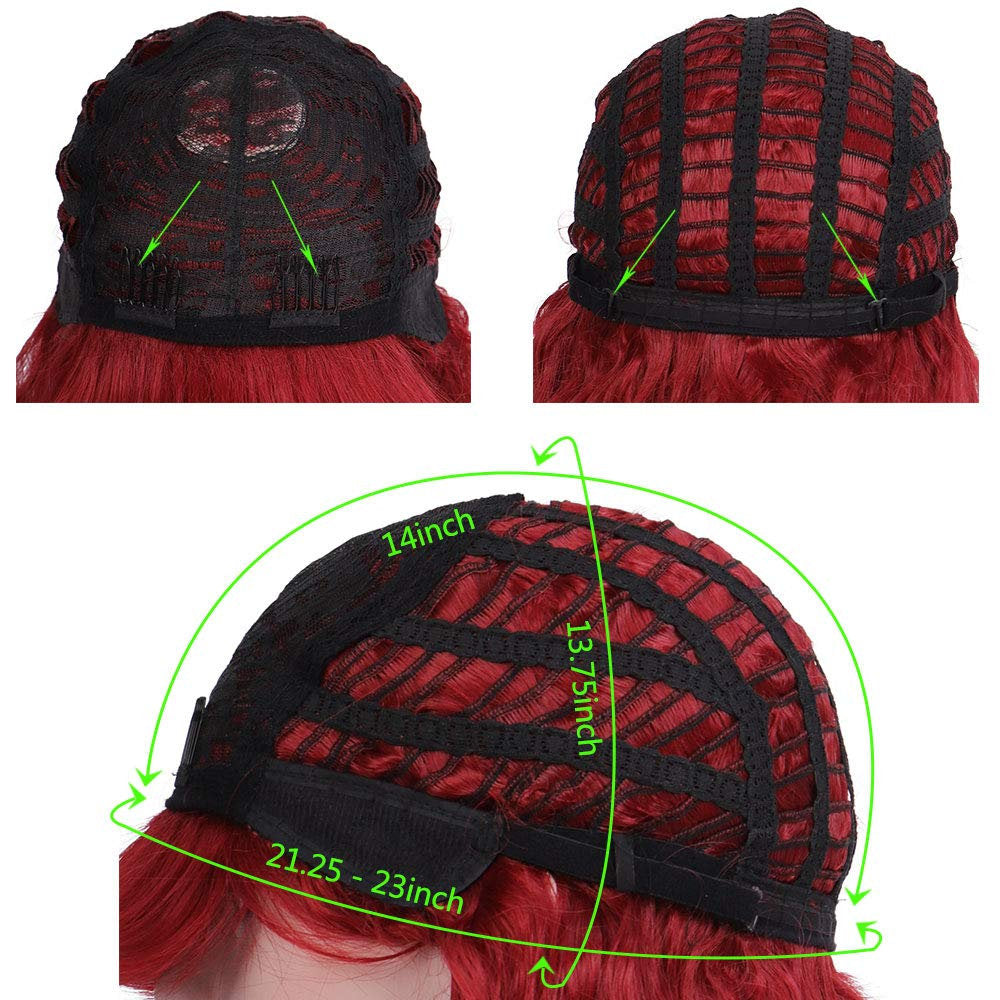 Wine Red Shoulder Length 14" Synthetic Replacement Wig with Curtain Bangs | Top Quality Heat Resistant | Natural Looking Human Hair Feel