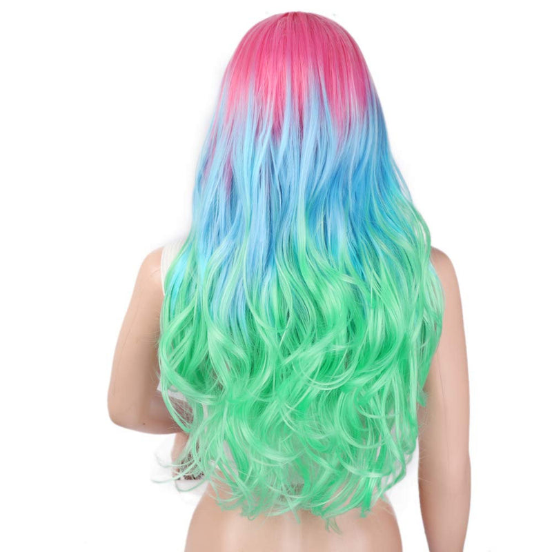 Trendy Wavy | Rainbow | Unicorn | Mermaid | 24" Long Synthetic | Human Hair Feel | Drag Queen | Custom Colored | Stage Performer | Ombre Wig