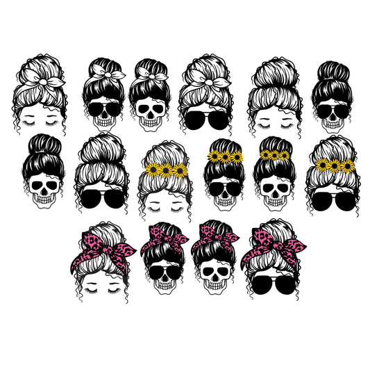 Messy bun svg, messy bun png, messy bun skull svg, messy bun mom svg, messy bun bundle, messy bun skull, messy bun mom, mom svg, svg file