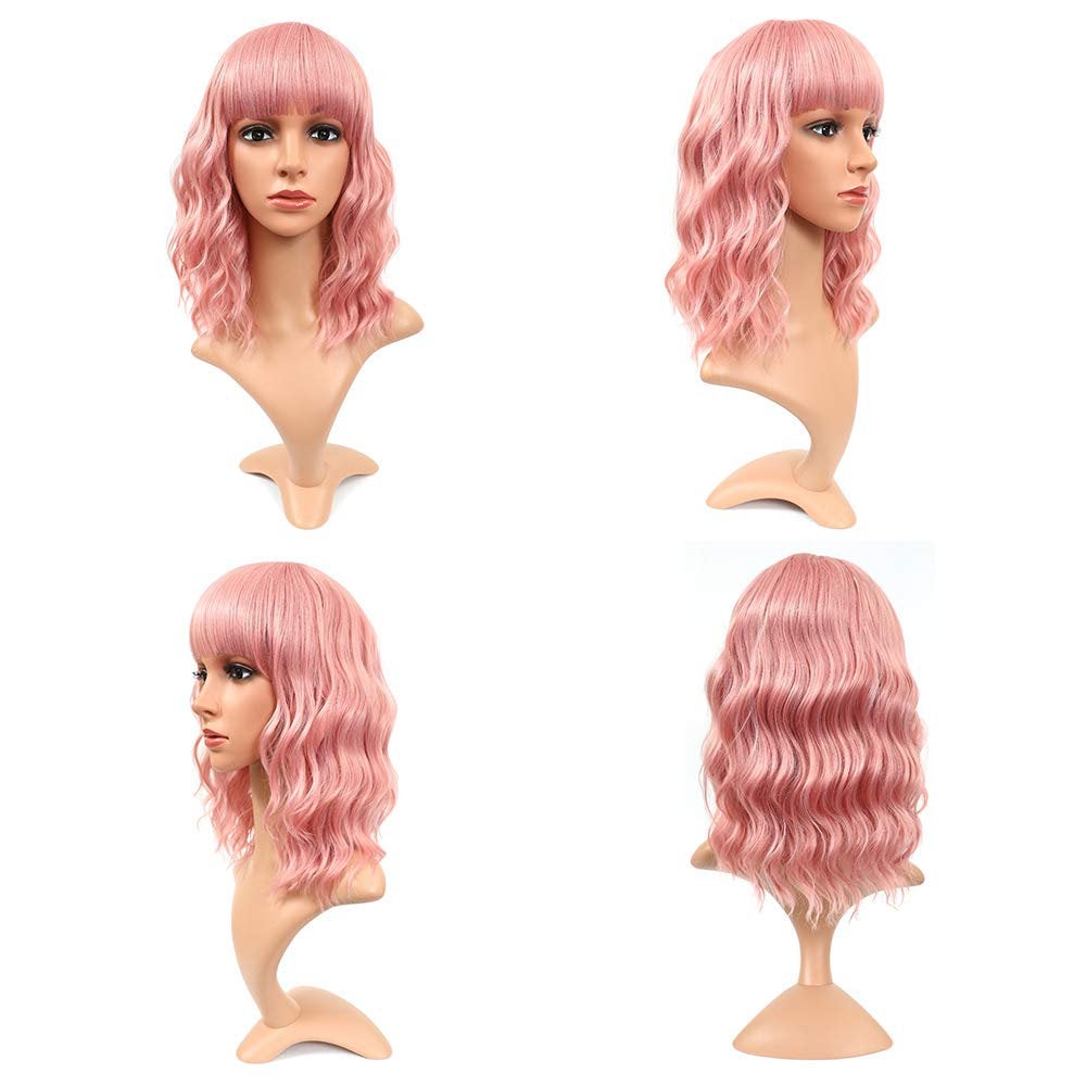 Realistic Rooted Pink Natural Waves 12" Wig with Frings / Bangs Heat Safe  | Trendy Wigs | Synthetic Top Quality | Human Hair Look / Feel