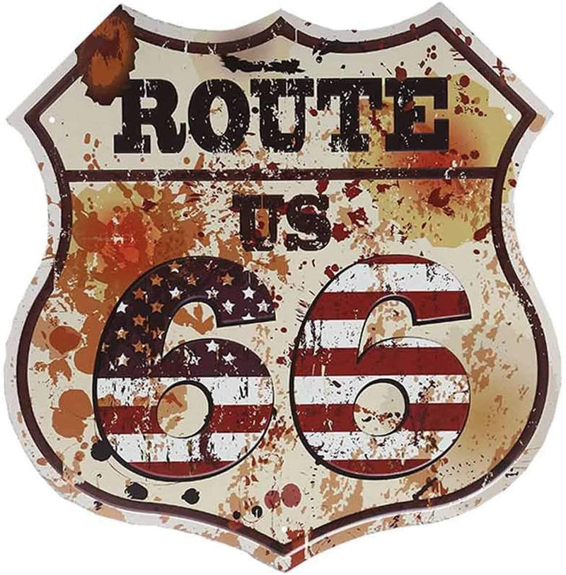 Retro Fashion Chic Route 66 Shield Tin Signs Retro Vintage Metal Signs Classic American Décor 12x12" Vintage Route 66 Choose from 4 Styles