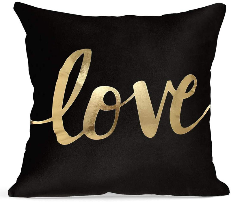 Gold and Black Decorative Throw Pillow Covers 18 X 18" Choose From Small Hearts, Love, Large Heart, Forrest Animal, Lips on Stripes