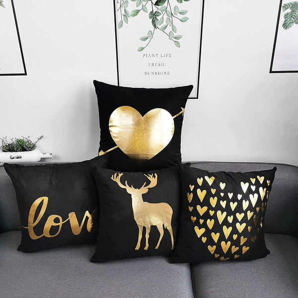 Gold and Black Decorative Throw Pillow Covers 18 X 18" Choose From Small Hearts, Love, Large Heart, Forrest Animal, Lips on Stripes