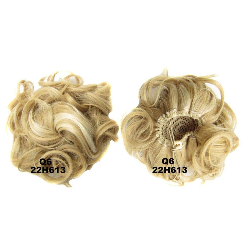 Ash Blonde Bleach Blonde Mix 22H613 Wavy Messy Bun Drawstring Cover Updo Ponytail Curly Messy Bun Chignon Extensions Scrunchy Updo Hairpiece