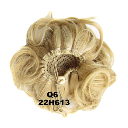 Ash Blonde Bleach Blonde Mix 22H613 Wavy Messy Bun Drawstring Cover Updo Ponytail Curly Messy Bun Chignon Extensions Scrunchy Updo Hairpiece