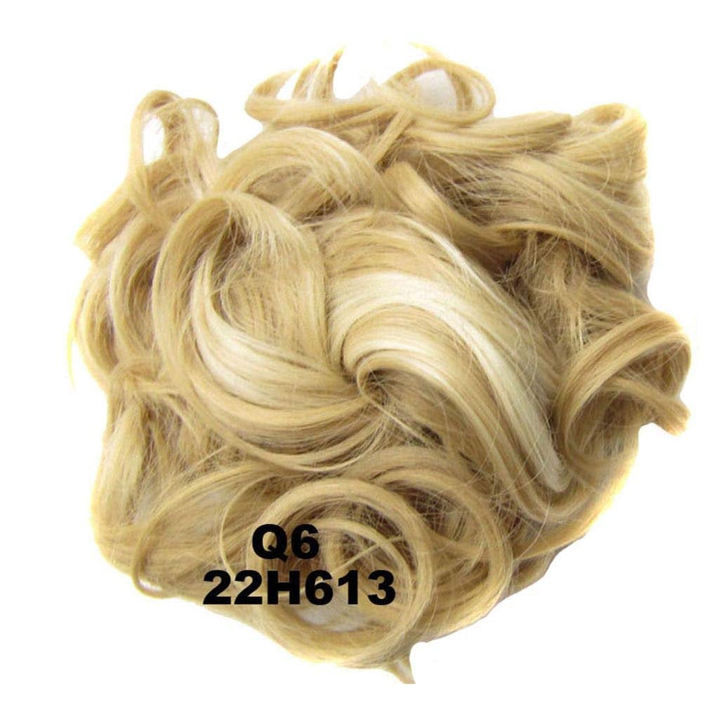 Ash Blonde Bleach Blonde Mix 22H613 Wavy Messy Bun Drawstring Cover Updo Ponytail Curly Messy Bun Chignon Extensions Scrunchy Updo Hairpiece