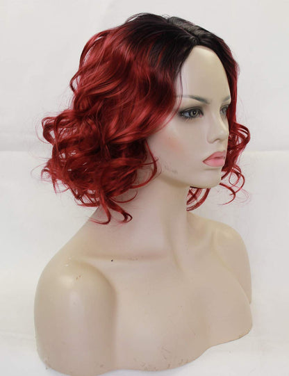 Wine Red Ombre Wig with Dark Roots | Synthetic Burgundy Side Part Bob | One Available | Top Quality Heat Resistant Fiber | Human Hair Feel