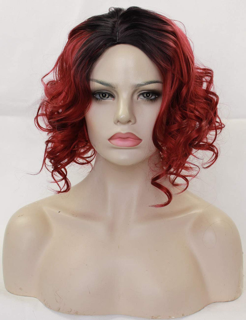 Wine Red Ombre Wig with Dark Roots | Synthetic Burgundy Side Part Bob | One Available | Top Quality Heat Resistant Fiber | Human Hair Feel