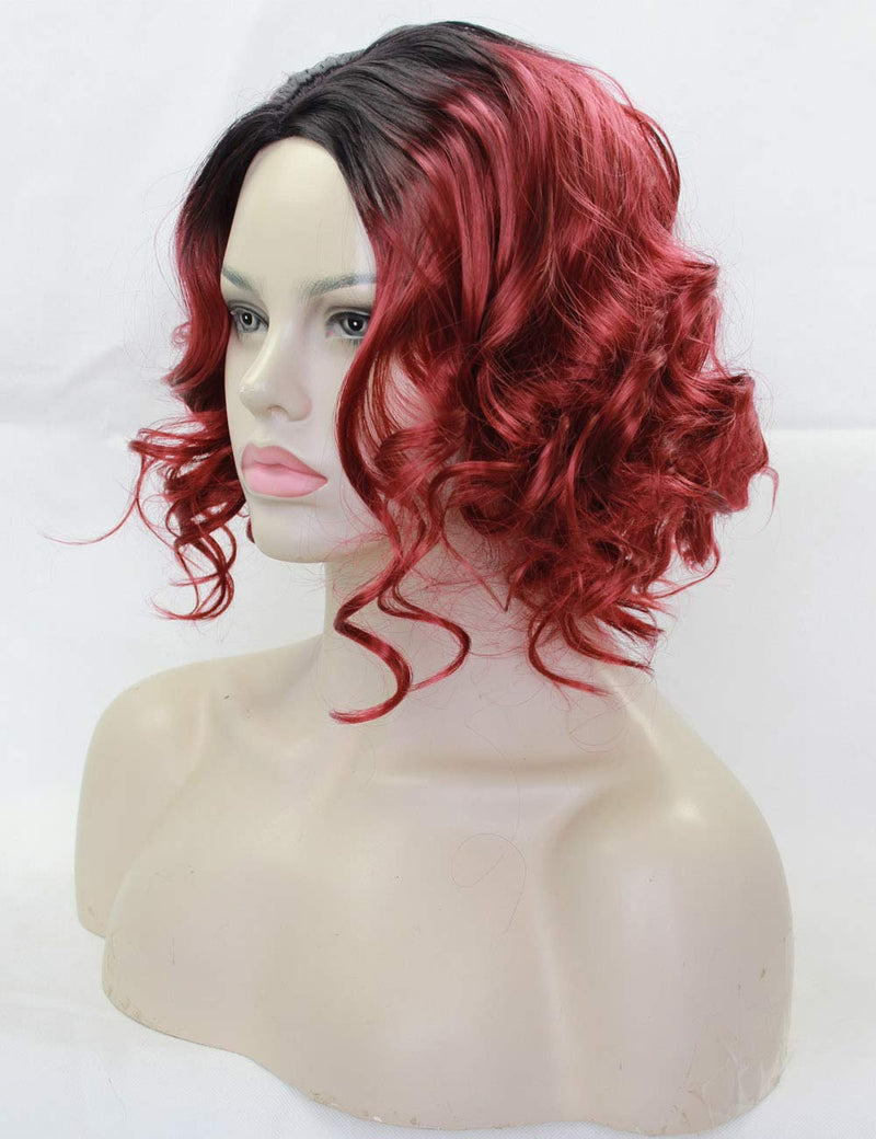 Wine Red Ombre Wig with Dark Roots | Synthetic Burgundy Side Part Bob | One Available | Top Quality Heat Resistant Fiber | Human Hair Feel
