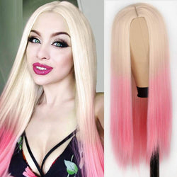 Light Linen to Pastel Petal Pink Straight Middle Parting Ombre Wig Synthetic Hair Natural looking and soft to touch Free Shipping Included