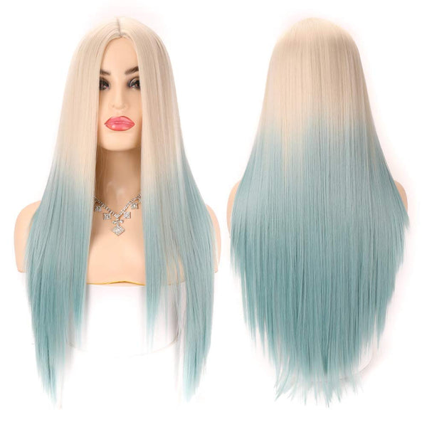 Ice Blue Ombre Linen to Light Pastel Blue Straight Middle Parting Synthetic Wig Perfect Compliment to Any Mermaid Princes Role Play Costume