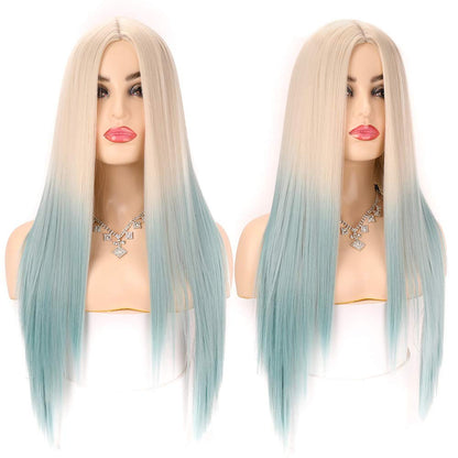 Ice Blue Ombre Linen to Light Pastel Blue Straight Middle Parting Synthetic Wig Perfect Compliment to Any Mermaid Princes Role Play Costume