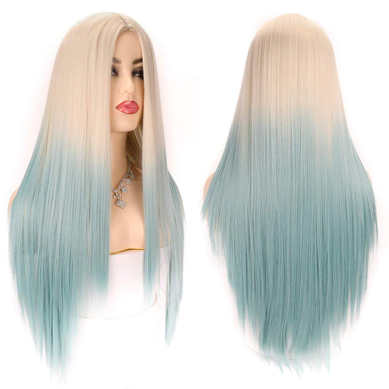 Ice Blue Ombre Linen to Light Pastel Blue Straight Middle Parting Synthetic Wig Perfect Compliment to Any Mermaid Princes Role Play Costume