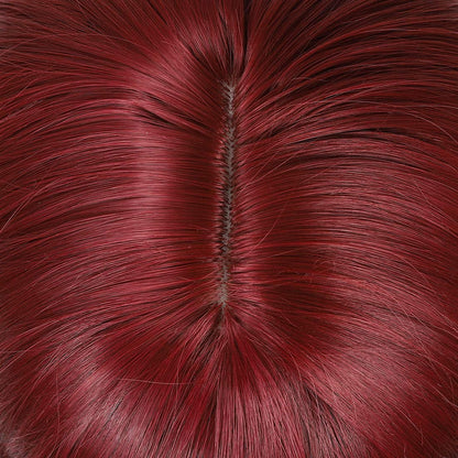 Wine Red Shoulder Length 14" Synthetic Replacement Wig with Curtain Bangs | Top Quality Heat Resistant | Natural Looking Human Hair Feel