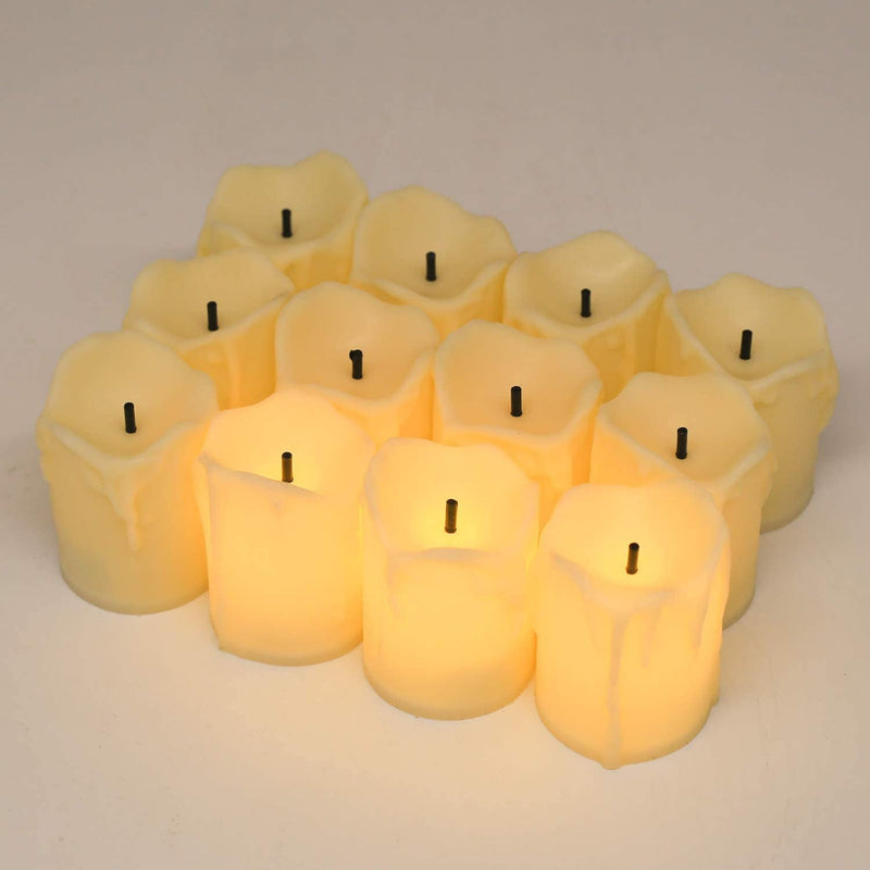 Flameless Candles | LED Flameless | Votive Candles | Battery Operated | 12 Pack Melted/Dripping | Batteries Included| Kid and Pet Safe